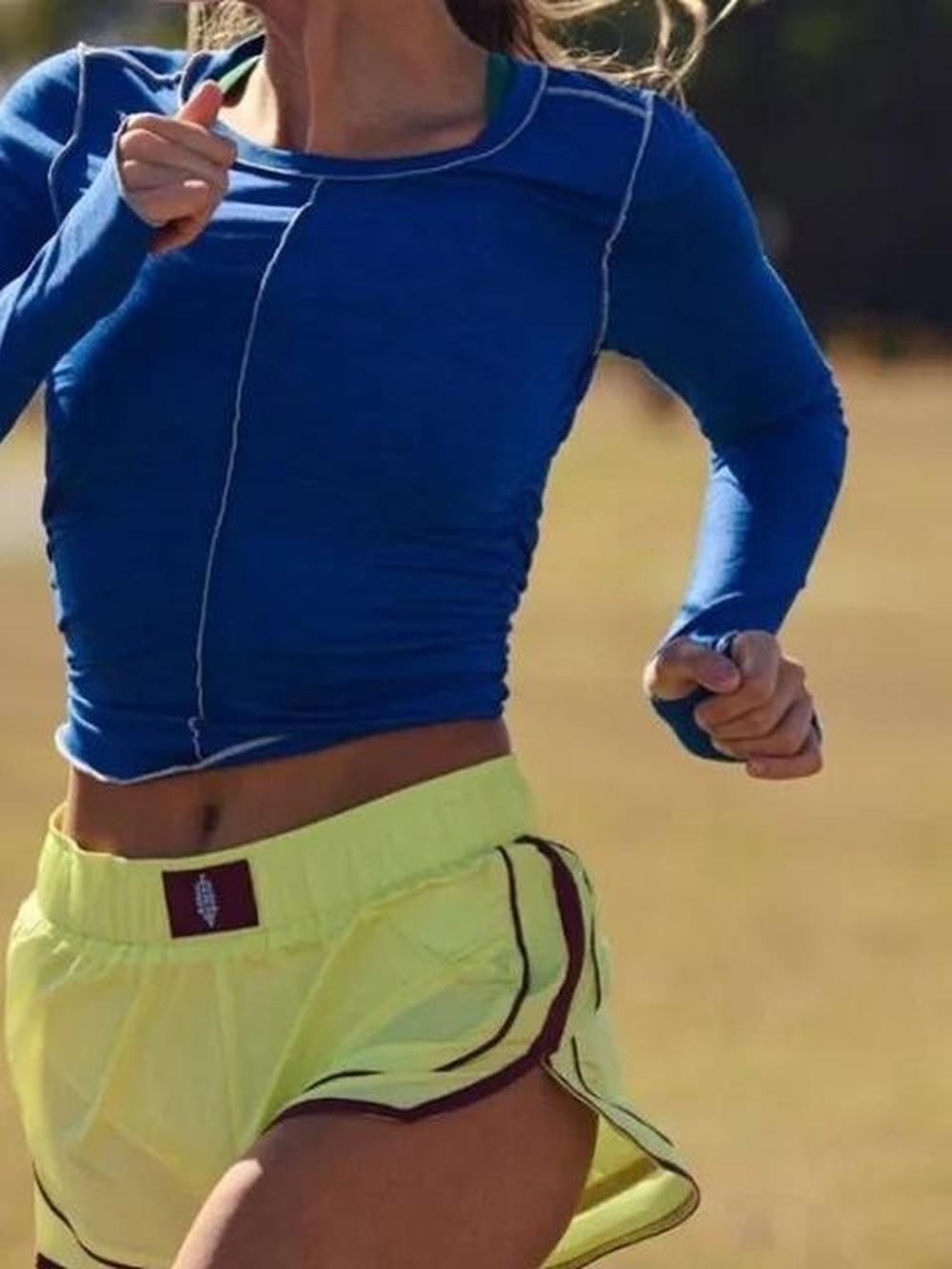 FP Movement by Free People Neon Yellow Athletic Running Shorts with Maroon Trim